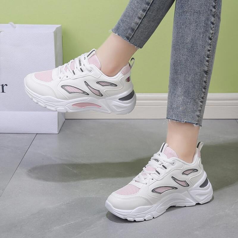 

Lace Up Front Mesh Panel Chunky Sneakers, Pink