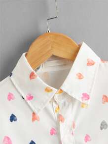 SHEIN Young Girl Allover Heart Print Blouse - White - View 3