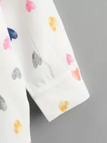 SHEIN Young Girl Allover Heart Print Blouse - White - View 4