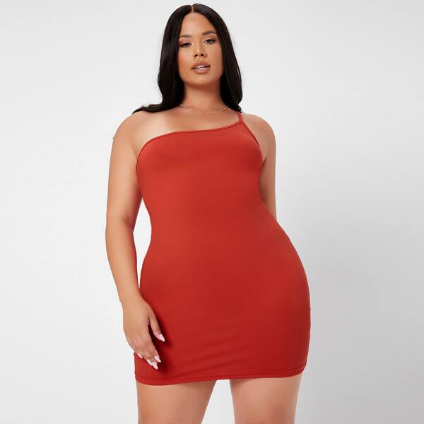 

Plus Solid Bodycon Dress, Red