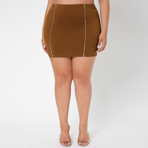 

Plus Contrast Seam Detail Bodycon Skirt, Brown