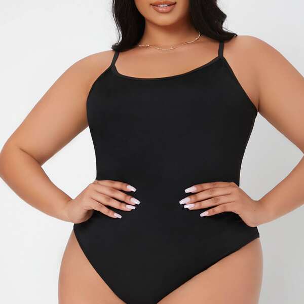

Plus Solid Cami Bodysuit, Black