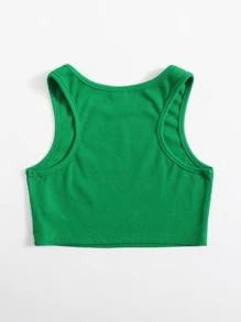 SHEIN Top tank tejido de canalé con estampado de letra - Verde - Ver 2