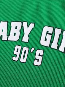 SHEIN Top tank tejido de canalé con estampado de letra - Verde - Ver 3