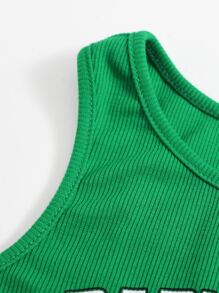 SHEIN Top tank tejido de canalé con estampado de letra - Verde - Ver 4