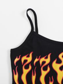 SHEIN Girls Fire Print Cami Top - Black - View 3