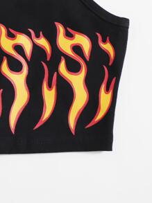 SHEIN Girls Fire Print Cami Top - Black - View 4