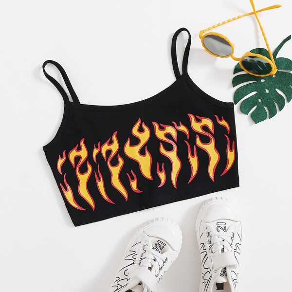 

Girls Fire Print Cami Top, Black