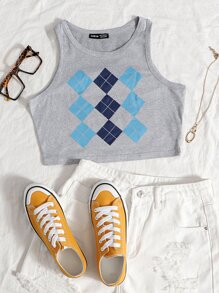 Top tank corto con estampado de rombo - Gris Claro - Ver 1