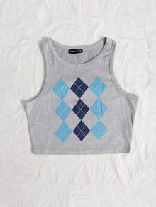 Top tank corto con estampado de rombo - Gris Claro - Ver 3