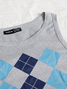 Top tank corto con estampado de rombo - Gris Claro - Ver 4