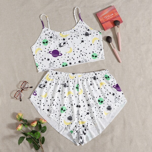 

Plus Alien And Galaxy Print Pajama Set, White