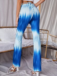 繫腰帶喇叭褲 - 藍色 - 查看 2