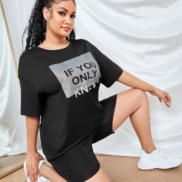 

Plus Drop Shoulder Slogan Graphic Tee, Black