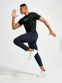 男士拉鏈細節腰部抽繩運動褲 - 藏蓝色 - 查看 4