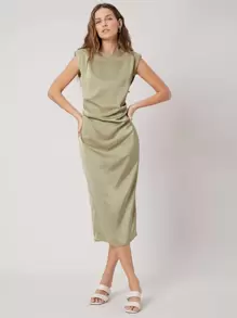 MOTF PREMIUM FITTED SHOULDER PAD DRESS - Khaki - View 1