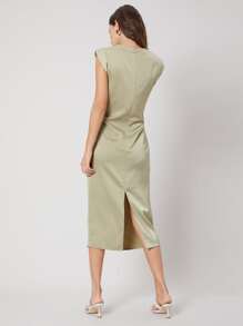 MOTF PREMIUM FITTED SHOULDER PAD DRESS - Khaki - View 2