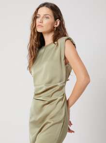 MOTF PREMIUM FITTED SHOULDER PAD DRESS - Khaki - View 5