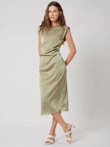 MOTF PREMIUM FITTED SHOULDER PAD DRESS - Khaki - View 6