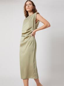 MOTF PREMIUM FITTED SHOULDER PAD DRESS - Khaki - View 8