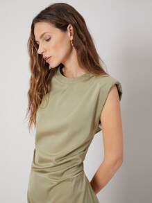 MOTF PREMIUM FITTED SHOULDER PAD DRESS - Khaki - View 9