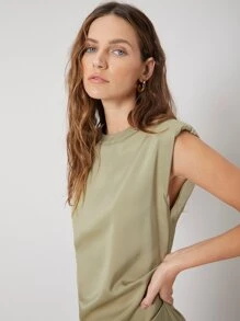 MOTF PREMIUM FITTED SHOULDER PAD DRESS - Khaki - View 10
