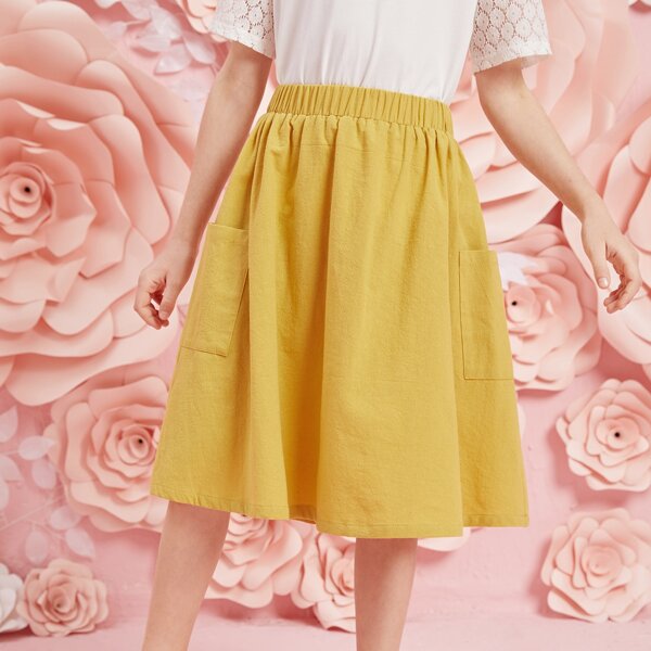 

Girls Patch Pocket Skirt, Yellow