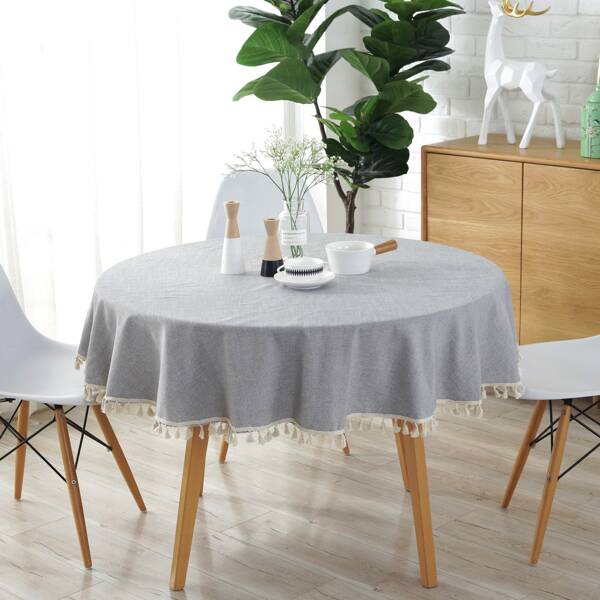 

Tassel Decor Tablecloth, Grey