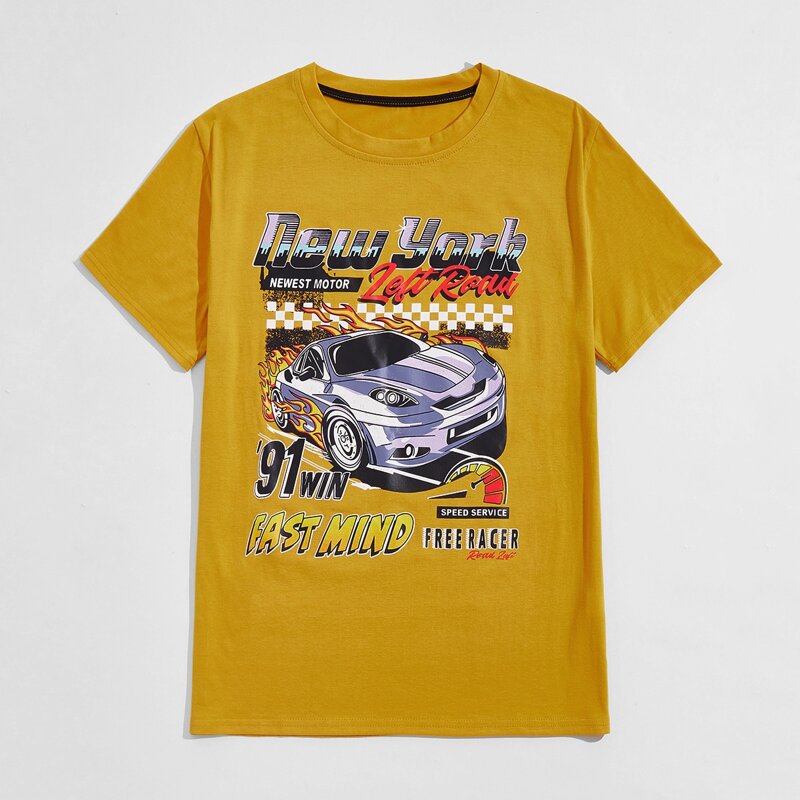 

Guys Car & Letter Graphic Tee, Mustard yellow