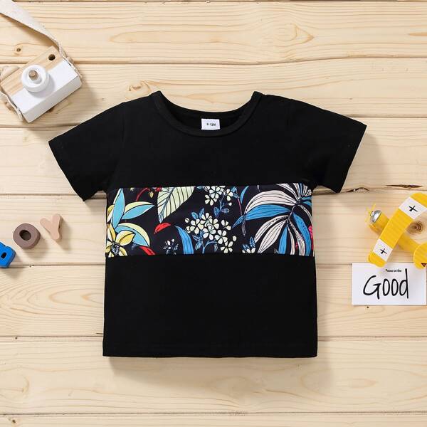 

Baby Boy Plants Print Tee, Black