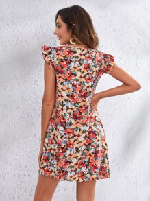 SHEIN VCAY Allover Floral Print Ruffle Armhole Dress - Multicolor - View 2