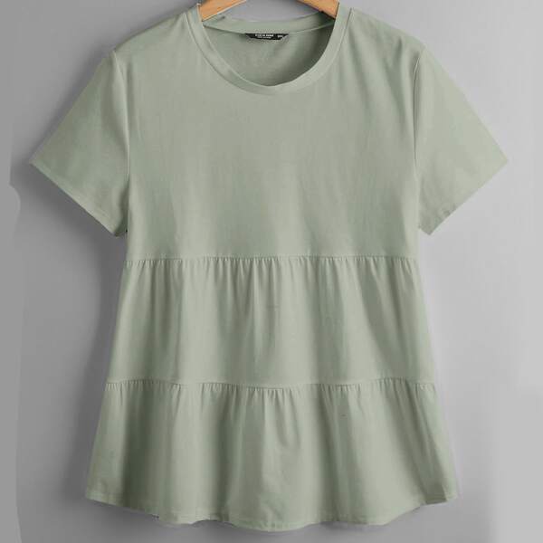 

Plus Solid Ruffle Hem Tee, Mint green