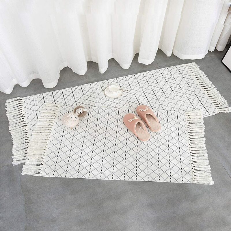 

1pc Woven Tassel Rug, Multicolor
