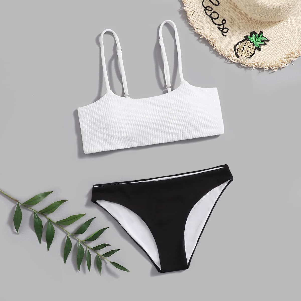 

Two Tone Bikini Swimsuit, Black and white