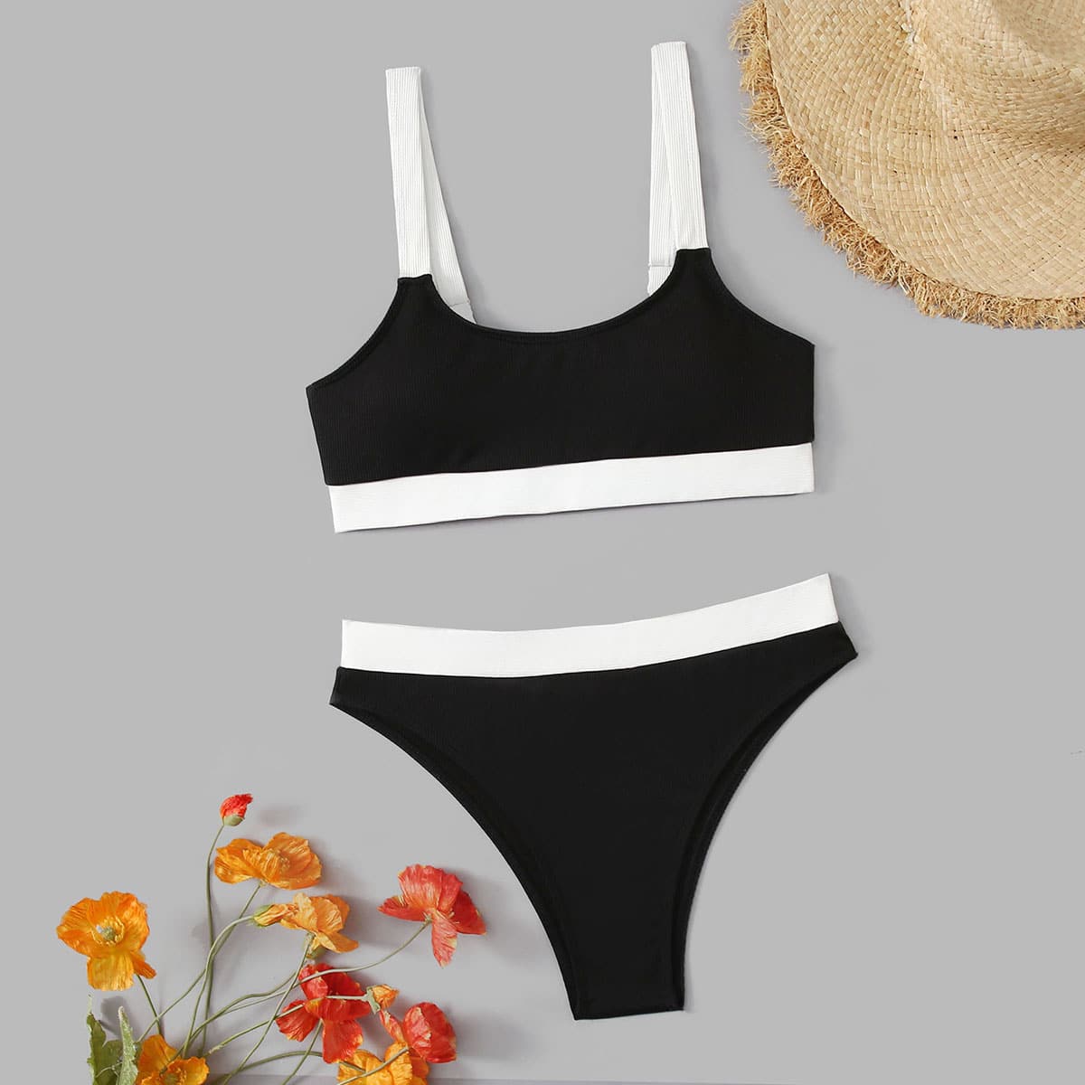 

Two Tone Bikini Swimsuit, Black and white