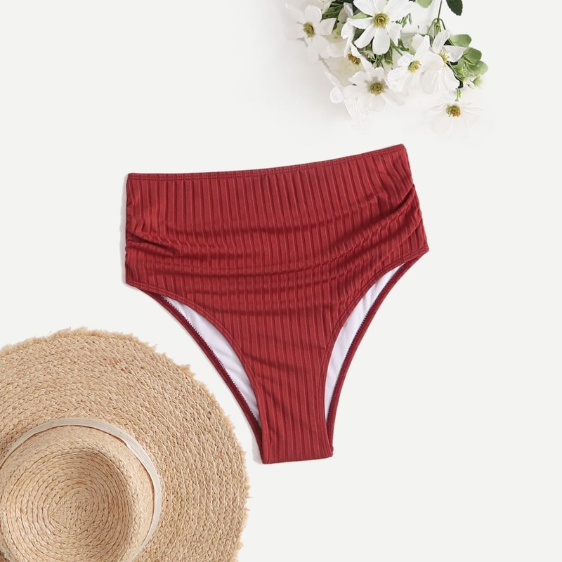 

Solid Ruched Bikini Bottom, Red