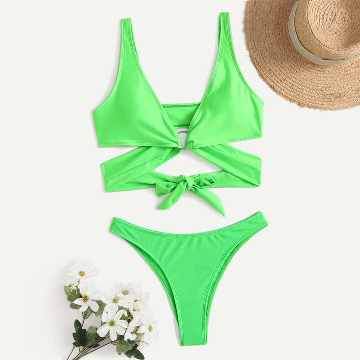 

Solid Knot Bikini Swimsuit, Green