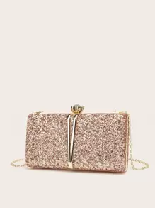 Metal Chain Simple Practical Multi-Function Clutch Bag - Rose Gold - View 3