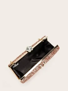 Metal Chain Simple Practical Multi-Function Clutch Bag - Rose Gold - View 4