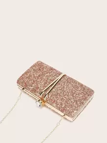 Metal Chain Simple Practical Multi-Function Clutch Bag - Rose Gold - View 5