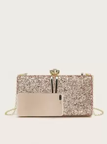 Metal Chain Simple Practical Multi-Function Clutch Bag - Rose Gold - View 6