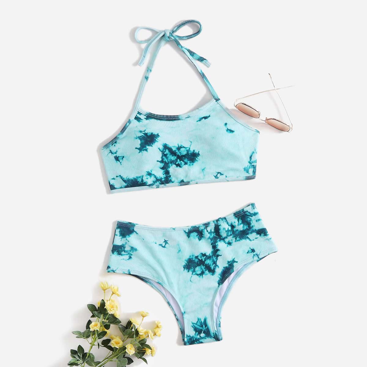 

Marble Pattern Bikini Swimsuit, Green