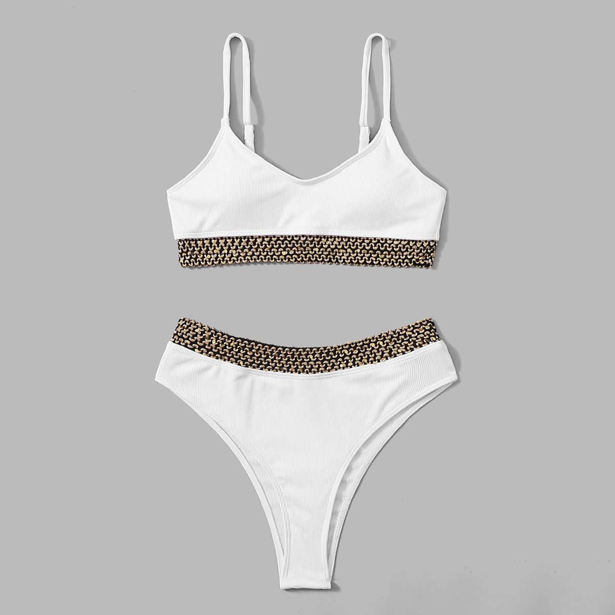

Simple Rib Bikini Swimsuit, White