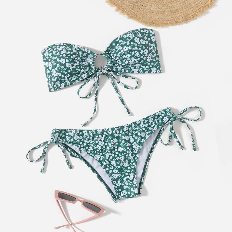 

Ditsy Floral Bikini Swimsuit, Dark green