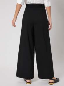 SHEIN LINEN WIDE LEG TROUSERS - Black - View 2