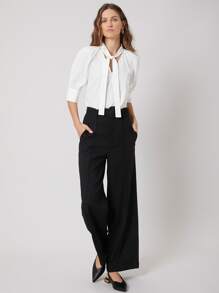SHEIN LINEN WIDE LEG TROUSERS - Black - View 4
