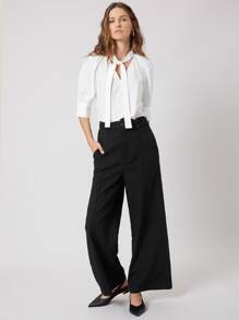 SHEIN LINEN WIDE LEG TROUSERS - Black - View 7