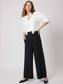 SHEIN LINEN WIDE LEG TROUSERS - Black - View 8