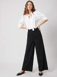 SHEIN LINEN WIDE LEG TROUSERS - Black - View 9