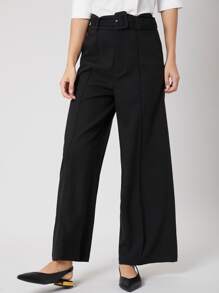 SHEIN LINEN WIDE LEG TROUSERS - Black - View 10